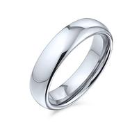 Bling Jewelry Bague de mariage en titane simple et sobre pour couples, dôme poli, pour hommes et femmes, ajustement confortable, ton argent, 5MM