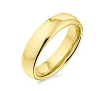 Bling Jewelry Bague de mariage en titane simple et sobre pour couples, dôme poli, pour hommes et femmes, ajustement confortable, ton or, 5MM