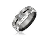 Bling Jewelry Bague de mariage large pour hommes en titane avec accent en zircon cubique AAA CZ incrustation noire, ton argenté, 8MM
