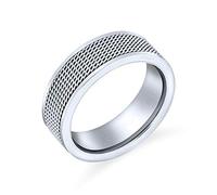 Bling Jewelry Bague de mariage personnalisable unisexe en maille de chaîne en corde pour couple, anneau de motard pour hommes et adolescents, ton argent oxydé en acier inoxydable, largeur 8MM
