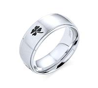 Bling Jewelry Bague de mariage personnalisée porte-bonheur celtique irlandaise trèfle à quatre feuilles pour hommes et femmes finition mate ton argent en acier inoxydable
