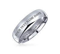 Bling Jewelry Bague de mariage simple en dôme personnalisée pour couples pour femmes pour hommes en acier inoxydable ton argent 5MM gravée sur mesure