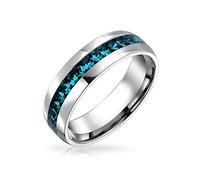 Bague en Bande Éternelle en Cristal Bleu pour Les Femmes Et Hommes Nés en Décembre en Acier Inoxydable Ton Argent