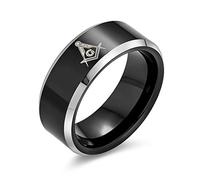 Bling Jewelry Bague en titane noir maçonnique avec équerre et compas gravés au laser pour hommes, ajustement confortable 8MM