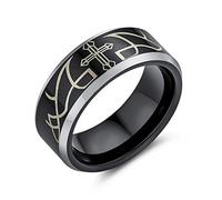 Bling Jewelry Bague en titane noire gravée au laser avec croix d'épines du Christ catholique pour hommes, ajustement confortable 8MM