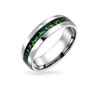 Bling Jewelry Bague Éternité En Acier Inoxydable Avec Cristal Vert Classique Pour Le Mois De Mai