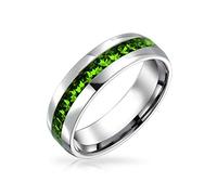 Bling Jewelry Bague Éternité En Cristal Vert Clair Pour Le Mois D'Août Classique En Acier Inoxydable Ton Argent
