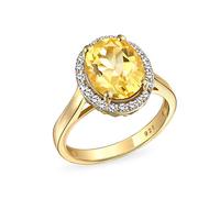 Bling Jewelry Bague Halo en Zircon Citrine Jaune Taille Ovale 3CT pour Femme - Plaqué Or 14K Argent .925 Pierre de Naissance de Novembre