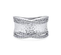 Bling Jewelry Bague Large En Laiton Plaqué Argent Pour Femmes Avec Accent CZ Style Croisé Moderne Personnalisé Déclaration De Mode Brossée Martelée Finition Mate