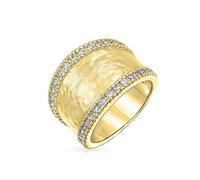 Bling Jewelry Bague Large En Laiton Plaqué Or Jaune 14K Avec Finition Martelée Brossée Déclaration De Mode Accent CZ De Style Moderne Personnalisé