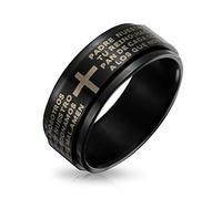 Bling Jewelry Bague Toupie Anti-Stress Croix Prière du Seigneur Notre Père Religieuse Unisexe Personnalisée pour Hommes Femmes Adolescents Acier Inoxydable Noir