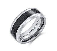 Bling Jewelry Baguede Mariage En Titane Pour Couples 8Mm Personnalisées Avec Motif Géométrique Gris Noir Incrustation De Fibre De Carbone Gravées Sur Mesure