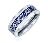 Bling Jewelry Baguede Mariage En Titane Pour Couples Avec Incrustation Dragon Noeud Celtique Bleu Argent Pour Femmes 8Mm