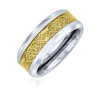 Bling Jewelry Baguee Mariage En Titane Pour Hommes Pour Femmes 8Mm Avec Incrustation De Dragon Et Noeud Celtique En Argent Doré