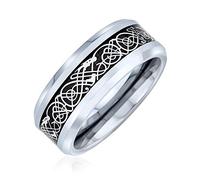 Bling Jewelry Baguee Mariage En Titane Pour Hommes Pour Femmes 8Mm Avec Incrustation De Dragon Noeud Celtique En Argent Noir