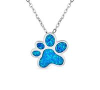 Bling Jewelry Bff Best Friend Animal Pet Lover Bff Collier Avec Incrustation D'Opale Bleu Pendentif Empreinte Patte Chien Chiot Pour Femmes Ados .925 Argent Sterling