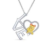 Bling Jewelry BFF Coeur Amour Puppy Pet Dog Yorkie Pedant Collier pour Femmes pour Ados Plaqué Or Argent Laiton avec Chaîne