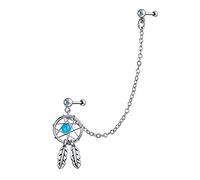 Bling Jewelry Bleu Rose Amérindien Bijoux Western Plume Attrape-Rêves Double Piercing Simple Ear Cartilage Stud Pour Femmes Adolescentes Acier Chirurgical 14G