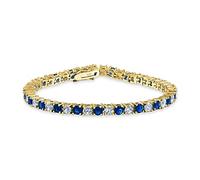 Bling Jewelry Bleu White Alternating Simuléeted Sapphire Round Cubic Zirconia 12.00 Ct Prong Basket Set Solitaire Aaa Cz Tennis Bracelet For Women Prom Bride 14K Gold Plated 7.5 Inch