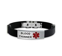 Bling Jewelry Blood Thinner Étanche Noir Trim-To-Fit Réglable Bracelet En Caoutchouc De Silicone Alerte Médicale Id Bracelet Pour Hommes Acier 8.5 In Personnalisé Gravé