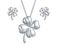 Boucles D'Oreilles En Forme De Trèfle À Quatre Feuilles Porte-Bonheur Pendentif Charme Chanceux Ensemble De Bijoux Collier Pour Femmes En Argent Sterling Poli .925