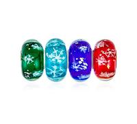 Bling Jewelry Boule De Noël En Verre De Murano Avec Flocon De Neige, Mélange De 4 Perles En Argent Sterling, S'Adapte À Un Bracelet À Breloques Européen Pour Femmes Et Adolescentes