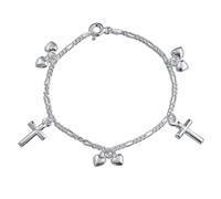 Bling Jewelry Bracelet à breloques croix avec cœurs pendants multiples religieux chrétien pour adolescentes femmes poli en argent sterling .925 6 pouces petit poignet