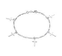 Bling Jewelry Bracelet à breloques croix pendantes traditionnelles chrétiennes délicates 5 pour adolescentes femmes chaîne Figaro en argent sterling poli .925 poignet de 7 pouces