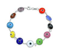 Bling Jewelry Bracelet Amulette de Protection Porte-Bonheur avec Perle en Verre Opaque Multicolore Turc Œil Mauvais pour Femmes Adolescente en Argent Sterling .925 19 cm