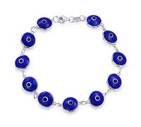 Bling Jewelry Bracelet Amulette de Protection Porte-Bonheur Perle de Verre Turque Œil Mauvais pour Femmes Adolescents en Argent Sterling .925 Bleu Marine 7 Pouces