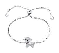 Bling Jewelry Bracelet Bolo pour Femme Adolescente en Argent Plaqué avec Chien Animal de Compagnie en Zircon Cubique CZ Fermoir Coulissant Réglable