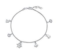 Bling Jewelry Bracelet De Cheville Avec Plusieurs Charmes Nautiques : Ancre Voilier Roue De Bateau Coquillage En Argent Sterling .925 Ajustable De 9 À 10 Pouces Avec Rallonge