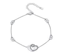 Bling Jewelry Bracelet De Cheville Charmant En Argent Sterling .925 Avec Cœur Entrelacé En Zircone Cubique Pavée Pour Femmes, Copines Et Adolescentes Ajustable De 8,5 À 10 Pouces Avec Rallonge