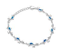 Bling Jewelry Bracelet De Dauphins Avec Incrustation D'Opale Créée Bleu Iridescent Tropical Beach Vacation Bracelet De Cheville Pour Femmes En Argent Sterling Ajustable 7.5-9 Pouces