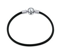 Bling Jewelry Bracelet De Démarrage En Cuir Véritable Noir Pour Femmes Ados Avec Breloques En Perles Européennes Fermoir Baril En Argent 8 Pouces