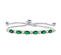 Bling Jewelry Bracelet De Tennis Coulissant Style Bolo Bal De Promo Avec Zircone Cubique 6Ctw Ovale Vert Émeraude Alternant Avec Des Zircones Rondes Claires Aaa Plaqué Rhodium Ajustable.