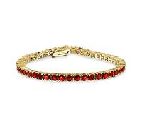 Bling Jewelry Bracelet De Tennis En Grenat Rouge Simulé Aaa CZ Rond Solitaire 12CTW Traditionnel À Griffes En Panier Pour Femmes Demoiselles D'Honneur 14K Plaqué Or 7,5 Pouces