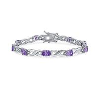 Bracelet de tennis infini alterné avec améthyste violette simulée de 9CT et zircon cubique AAA ovale violet pour femme pour petite amie en argent sterling .925 de 7,5 pouces