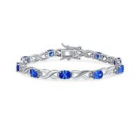 Bling Jewelry Bracelet de tennis infini alterné avec saphir simulé bleu 9CT et CZ AAA ovale pour femme, pour petite amie, en argent sterling .925, 7 pouces.