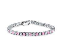 Bling Jewelry Bracelet De Tennis Pour Femmes Prom Bride Plaqué Argent Rose Blanc Tourmaline Ronde Cubic Zirconia 12.00 Ct Prong Basket Set Solitaire Aaa Cz