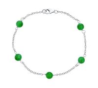 Bling Jewelry Bracelet Délicat Et Simple En Jade Vert Véritable Avec Chaîne Et Perles Rondes En Argent Sterling .925 De 8 Pouces Pour Femmes