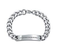 Bling Jewelry Bracelet D'Identification Avec Plaque Nominative Chaîne À Maillons Cubains En Acier Inoxydable Ton Argent Pour Hommes Avec Nom Personnalisé Gravé 7,5 8 8,5 Pouces