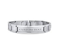 Bling Jewelry Bracelet d'identification en acier inoxydable ton argent personnalisable pour hommes avec plaque nominative personnalisée 8 pouces gravée sur mesure