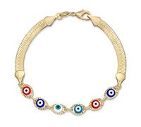 Bling Jewelry Bracelet D'Œil De Protection Et De Bonne Chance En Amulette Multicolore En Or Jaune Plaqué Pour Femmes Et Adolescentes Sur Chaîne Serpent En Écailles De Poisson