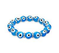 Bling Jewelry Bracelet Élastique En Perles De Verre Bleu Turquoise Turc Avec Œil Protecteur Pour Femmes Et Adolescentes Intercalaires En Cristal Rondelle Pour Protection Et Bonne Chance
