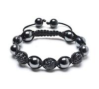 Bling Jewelry Bracelet En Boule De Cristal Pavée D'Hématite Noire Pour Femmes Et Hommes Avec Cordon Noir Ajustable