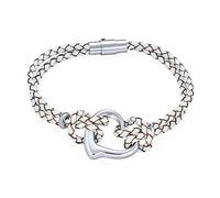 Bling Jewelry Bracelet En Cuir Tressé À Plusieurs Brins Blanc Pour Femme Avec Cœur Ouvert - Ton Argenté En Acier Cadeau Pour Petite Amie
