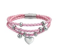 Bracelet en Cuir Tressé Rose À Triple Brin pour Femmes avec Breloques Cœur Pendantes Cadeau en Acier Inoxydable pour Petite Amie
