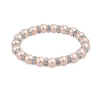 Bling Jewelry Bracelet Extensible À Perles Simulées Rose Clair Empilables Pour Femmes Avec Des Cristaux Blancs Et Des Entretoises Rondelles En Cristal Argenté Plaqué Laiton