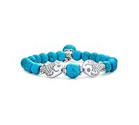 Bling Jewelry Bracelet Extensible De Style Bali Pour Femmes Adolescentes, Avec Breloques En Forme De Poissons Turquoise Et Poissons Du Zodiaque.